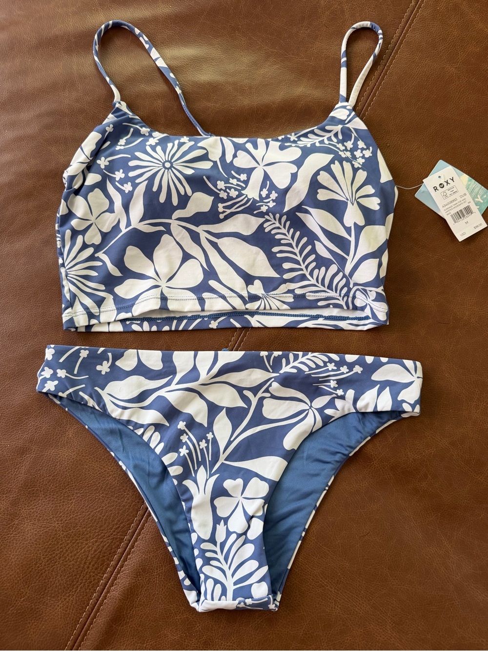 Roxy Blue and White Floral Two-Piece Bikini Set
